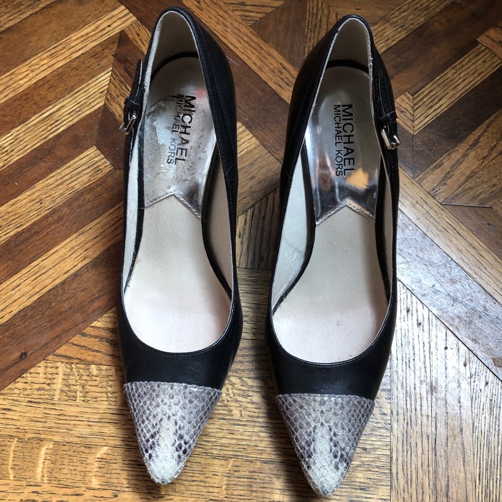 Michael Kors Black Heels with Snakeskin Points